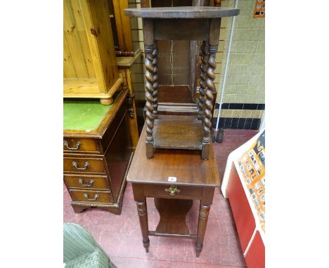 Small occasional table with single drawer and lower shelf and a small circular topped barley twist occasional table