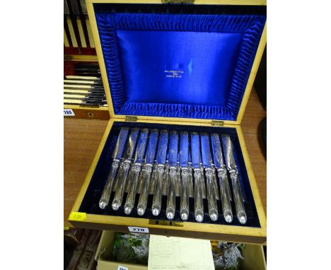 Canteen of Walker &amp; Hall all metal fish knives and forks (eleven of each)