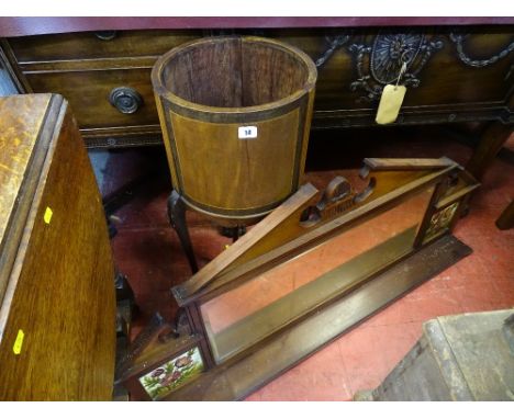 Mahogany overmantel mirror with shelf and tile inserts along with a circular mahogany planter stand