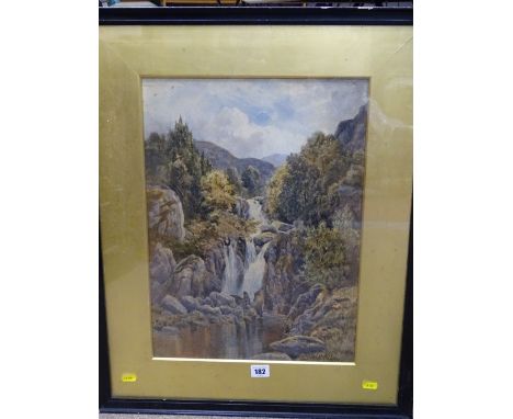 R DOBSON framed watercolour study of a waterfall, signed