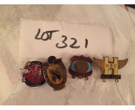 Speedway : Badges 1930's/40's, Crystal Palace, pre-war damaged enamel, Harringay, West Ham and Halifax 40's all vgc.
