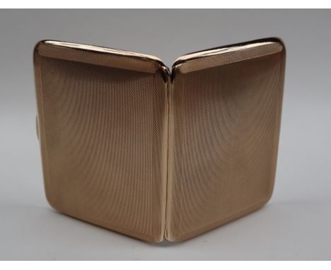A George V 9ct gold cigarette case, of rectangular form with engine turned decoration, Clark &amp; Sewell (James Clark &amp; 