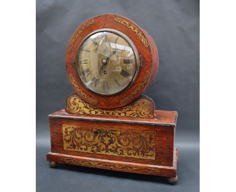 A Victorian rosewood and brass inlaid bracket clock, with a circular brass dial, Roman numerals and a seconds subsidiary dial