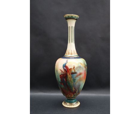 A Royal Worcester bottle vase painted with peacocks in a woodland signed by Jack Southall, green mark, 27cm high CONDITION RE