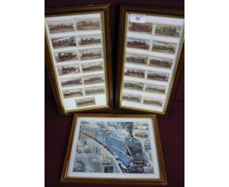 Two framed and mounted groups of Lambert &amp; Butler Railway Locomotive Cigarette Cards and a small framed mounted print of 
