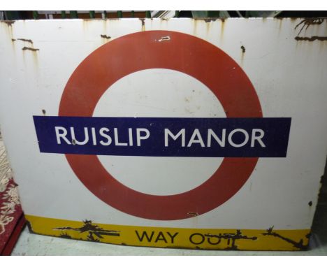 Large London Transport Underground Railway enamel 'Way Out' sign for Ruislip Manor (152 x 115 cm) 