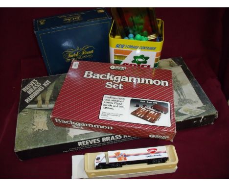 Backgammon set, Reeves Brass Rubbing Kit, Trival Pursuit board game etc 