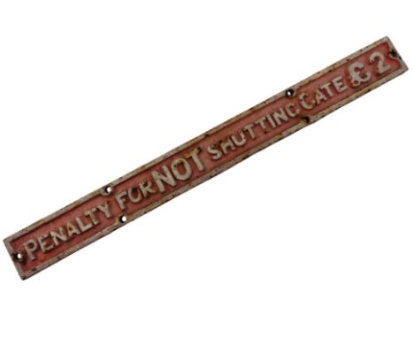 Railwayana - a vintage 20th century cast iron railway notice sign. Slender rectangular form with raised lettering reading 'Pe