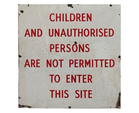 Warning Sign - a 20th-century porcelain enamel sign. The sign of square form having red lettering on white ground reading "Ch