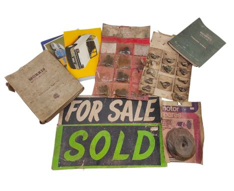 A mixed selection of mixed motoring ephemera including booklets signs etc. The lot comprises Morris Mini Minor driver's handb