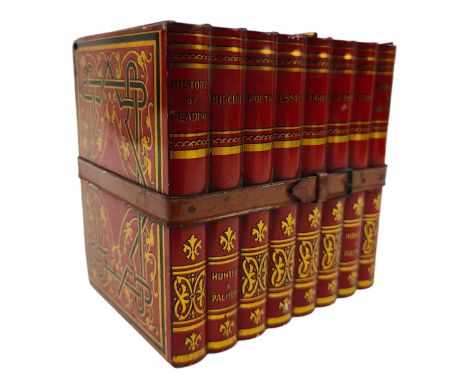 Huntley and Palmers - an early 20th century Edwardian biscuit tin in the form of a set of bindings. The set with book spines 