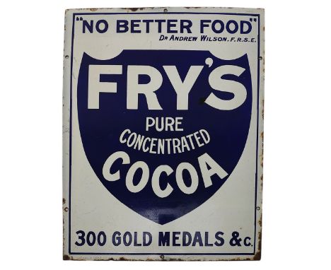 Fry's Cocoa - an early 20th-century Fry's Cocoa porcelain enamel advertising shop sign. The sign of rectangular form having a
