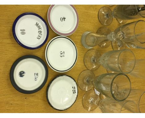 A 19th Century French Absinthe Drinking Set:To include 10 x  19th century twist glasses, six sugar spoons with various makers