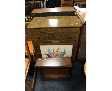 A RETRO CHEST, FIRE SCREEN & MAGAZINE TABLE (3)