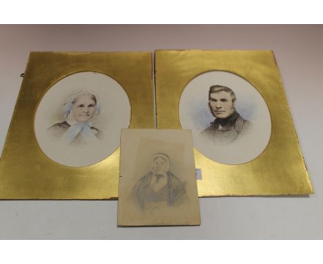 ENGLISH SCHOOL (LATE NINETEENTH CENTURY). Portrait of a lady and gentleman, watercolours on paper, unframed, a pair, 22.5 x 1