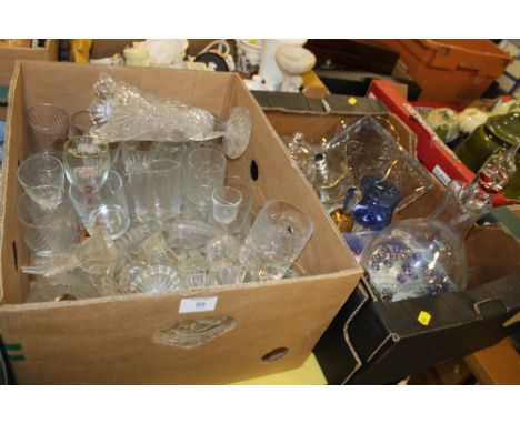TWO TRAYS OF GLASSWARE TO INC CUT GLASS, THERMOMETER ETC
