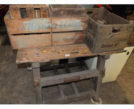 A BAMFORD & SONS WORK BENCH PLUS A QUANTITY OF WOODEN CRATES