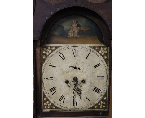 A 19TH CENTURY OAK EIGHT DAY LONGCASE CLOCK, the painted face with date aperture and subsidiary seconds dial, maker's name in