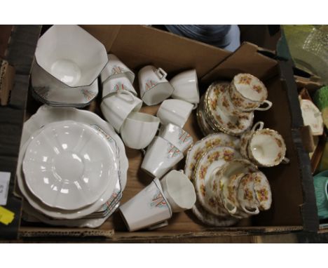A ROYAL CROWN DERBY SHELL TYPE PART TEA SERVICE TOGETHER WITH AN ART DECO EXAMPLE & ANOTHER