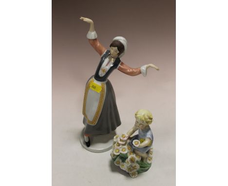A ROYAL WORCESTER F.G. DOUGHTY FIGURE 'MAY' TOGETHER WITH  A GOEBEL LADY FIGURE 