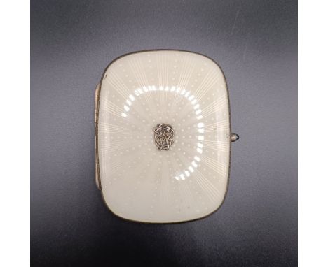 A Continental silver coloured metal and white enamel cigarette case, with a blue jewelled clasp, 112 g all in