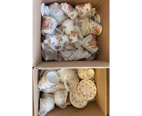 Two boxes of collectable porcelain tea ware to include Poole, Royal Copenhagen, Royal  Worcester etc. 