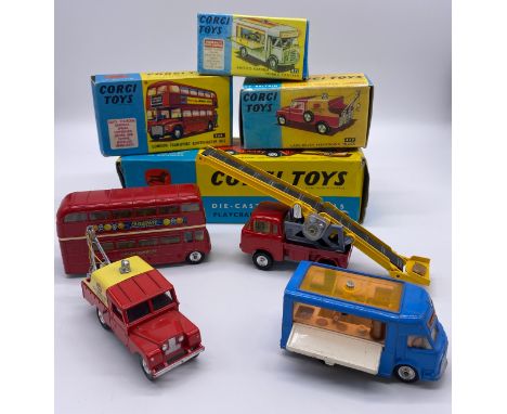 Collection of vintage Corgi vehicles with original boxes;417 Land Rover Breakdown Truck471 Smiths Karrier Mobile Canteen468 L