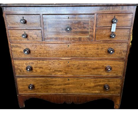 19th century Scottish chest, rectangular surface above an arrangement of various sized drawers, raised on bracket feet with s