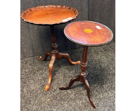 Two 19th century wine tables raised on tripod bases. 