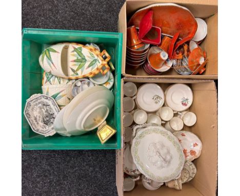 Three boxes of mixed collectables to include oriental ware, porcelain- Royal Worcester, Staffordshire, Wedgwood etc 
