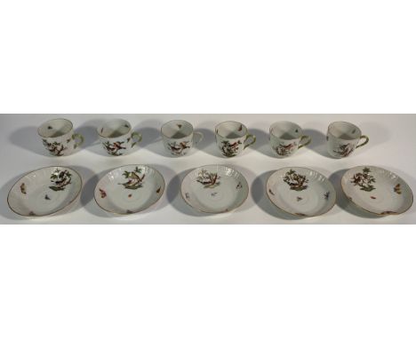 Herend Rothschild Botanical Bird porcelain tea set comprising of six cups and five saucers. 