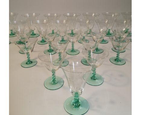 Vintage Wine glasses with twirl stems and cut glass engravings 