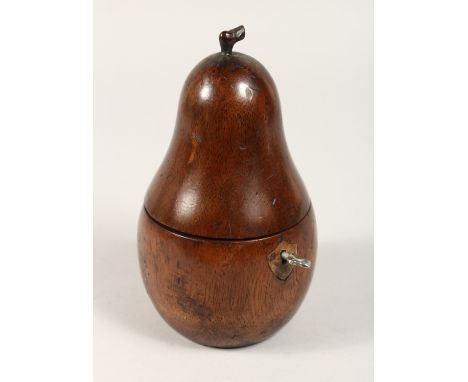 A WOODEN PEAR SHAPED TEA CADDY 7ins high.