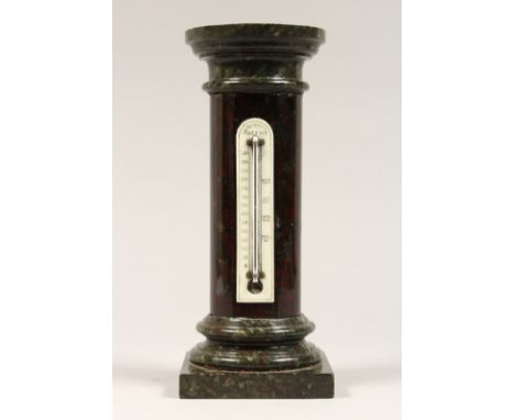 A SERPENTINE MARBLE THERMOMETER, Bradbury, Penzance 10ins high.