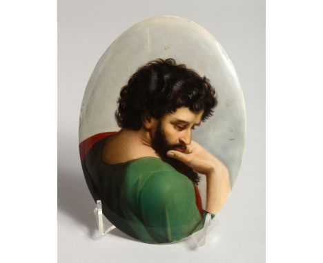 A GOOD GERMAN PORCELAIN OVAL PLAQUE of a bearded man 7ins x 5ins.