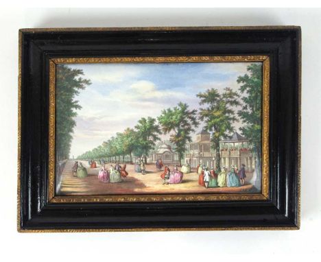 After Antonio Canaletto,'The Grand Walk in Wauxhall [sic] Gardens',spuriously signed and dated 'JFK 1770',large enamel plaque