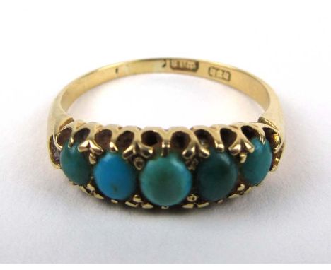 A Victorian 18ct yellow gold turquoise ring. Approx weight 3.2g 