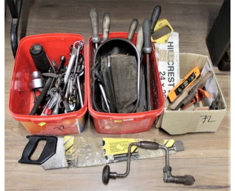 Three boxes of tools, spanners, wrenches, files etc