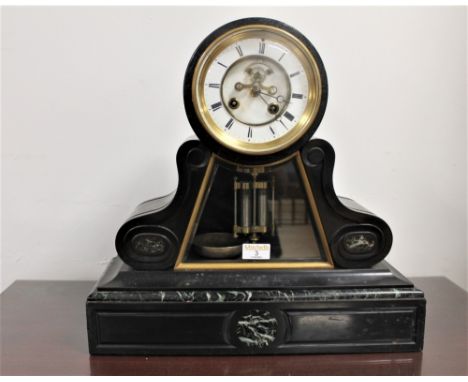 French Ducasse Claveau & Co black marble mantel clock, 41 cm high, 42 cm long