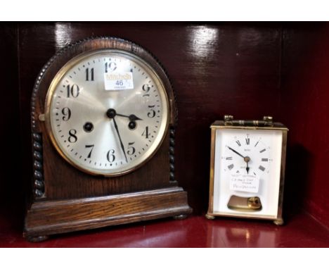 German wooden mantel clock and brass Actim carriage clock