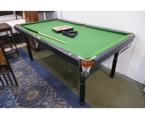 6' 6" Ambassador snooker table, cue, triangles and balls