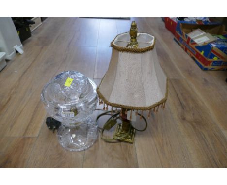Gold coloured lamp, 40 cm with beaded shade and a crystal lamp