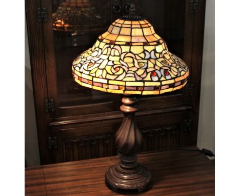 Tiffany style lamp shade with metal twisted base, 65 cm hig