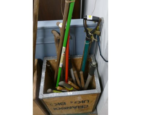 Garden tools, spades etc (tea chest not included)