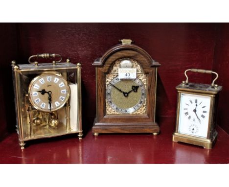 Thwaites & Reed of London mantel clock, Presented to D Batey on His Retirement as Subpostmaster, brass carriage clock and Kom