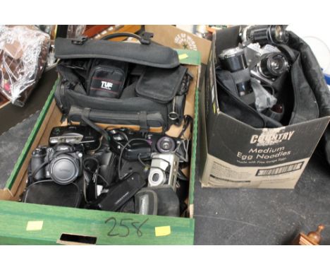Miranda Sensomat camera in bag with lenses, empty camera bags, instant film cameras etc