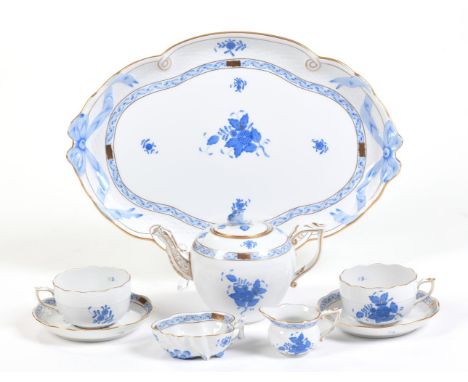 inscription: ‘HEREND HUNGARY’/ ‘HANDPAINTED’ and numbered (on the underside)7 pieces:  1 oval tray  2 tea cups  2 tea saucers