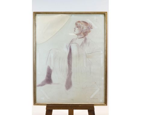 Adrian George, portrait of a lady, crayon, signed and dated 1987 lower right, 94cm x 73cm