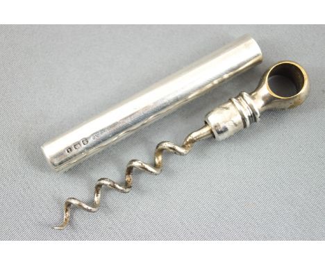 A silver corkscrew, Birmingham 1910, of tube form with pull out screw,9 cm, 7 grams 