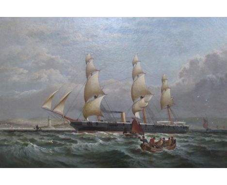 WILLIAM GIBBONS (act 1858-1892): An oil on canvas of H.M.S. Diamond in 1876, an amethyst class steam and sail warship, captai